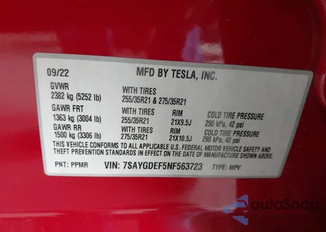 2022 Tesla Model Y Performance Dual Motor All-Wheel Drive z USA, uszkodzony, nr VIN 7SAYGDEF5NF563723